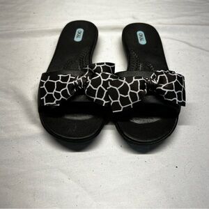 OKAB WOMENS MADISON SLIDE SANDAL black with leopard Bows size medium‎